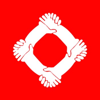 A logo of four arms linked hand in hand to form a square.