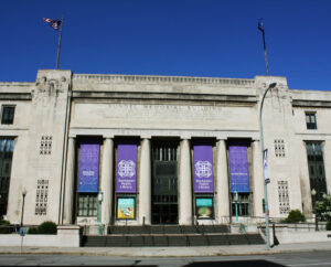 Rochester Public Library Rundel Memorial Building on a sunny day. 