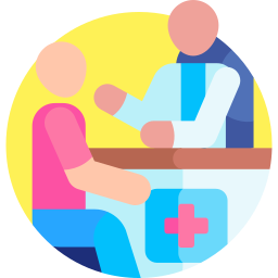 Graphic of a man seated next to a doctor at their desk